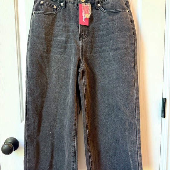 Edikted Charcoal Wide Leg Cropped Jeans - Picture 1 of 5
